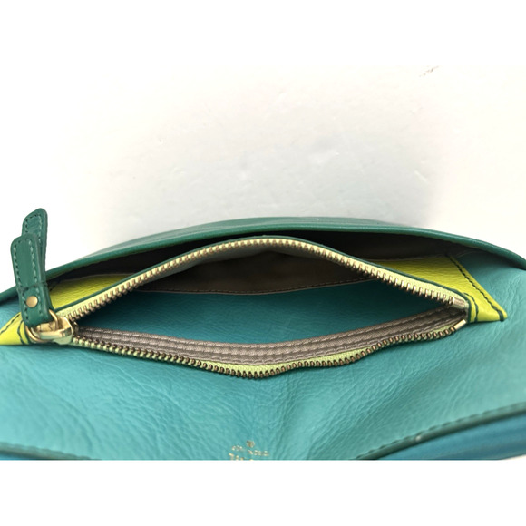 Fossil Crossbody Bag Green Blue Leather Top Zip Multiple-Pockets Convertible - Picture 12 of 16